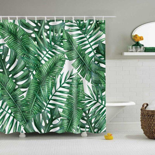 Green Tropical Plants Shower Curtain Bathroom Waterproof Polyester Shower Curtain Leaves 3d Printing Bath Curtains wIth 12 Hooks