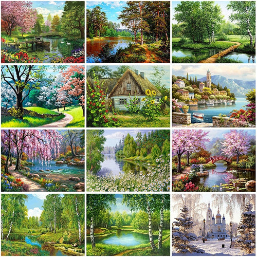 Villa Scenery DIY 5D Diamond Painting Full Round Resin Mosaic Landscape Diamond Embroidery Picture Rhinestone Home Decor Gift