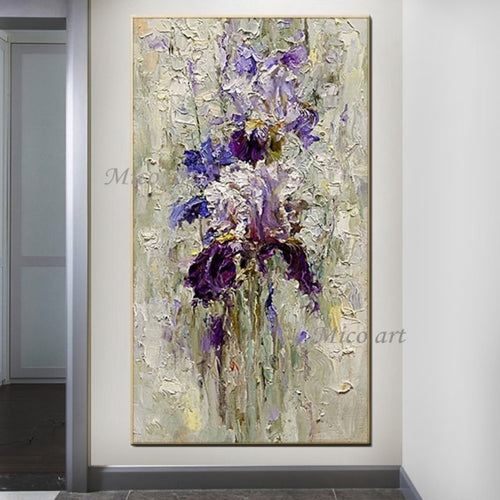 Hand painted purple flower painting oil painting handmade knife flower canvas painting modern artist home decoration wall art