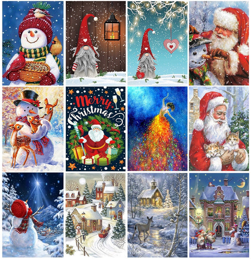 Diamond Painting Christmas 5D Santa Claus Diamond Embroidery Snow House Landscape Mosaic Cross Stitch Crafts Home Decoration