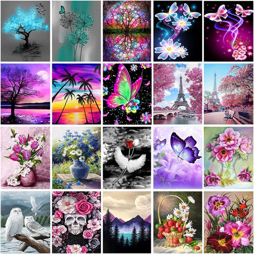 DIY 5D Diamond Painting Flower Full Round Mosaic Landscape Flower Diamond Embroidery Picture Rhinestone For Home Decor