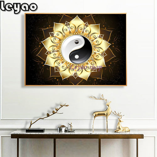 Full Square Diamond 5D DIY Diamond Painting Yin Yang Bagua Diagram Mandala Flower 3D Embroidery Cross Stitch Painting Decor