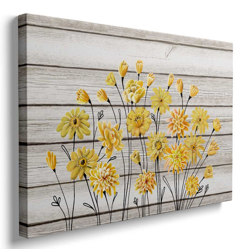 Yellow Flowers Canvas Wall Art Wood Board Background Decor
