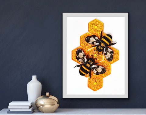 Bumble bee with Beehive Paper Quilling Artwork