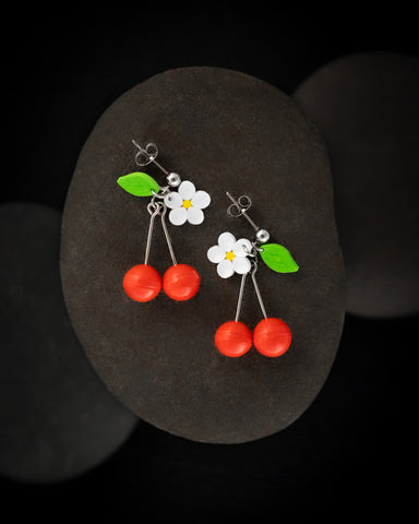 Cherry Fruit Paper Quilling Earrings - Light Weight Fruit Earrings
