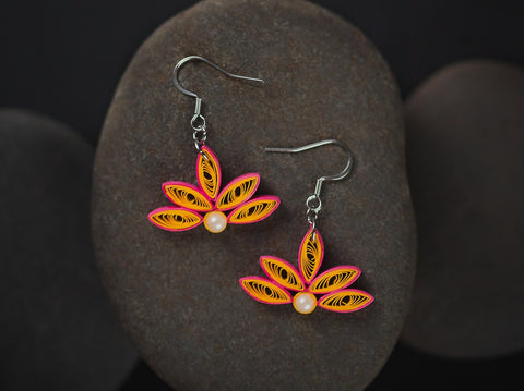 Lotus Flower Paper Quilling Earrings - Light Weight Paper Earrings - FLower Anniversary Earrings Gift For Her