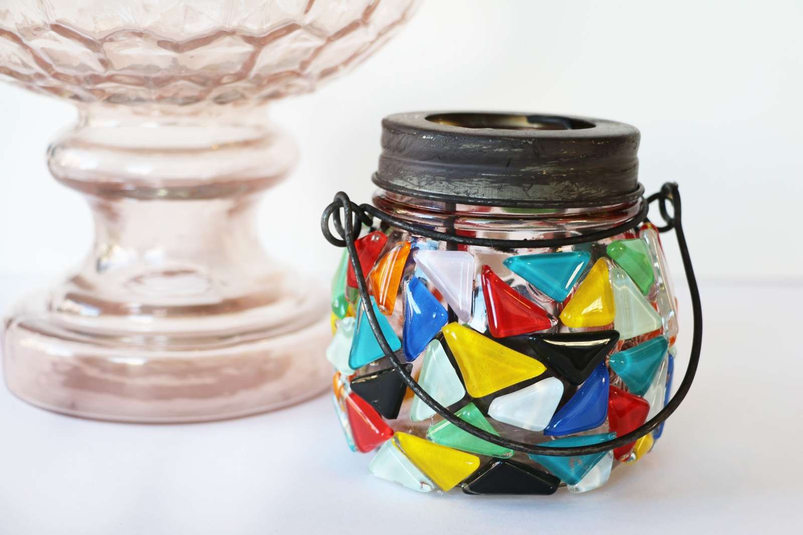 How to Glue Glass to Glass : Pretty Mosaic Luminaries