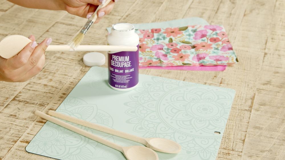 Aleene's How To Decoupage Kitchen Accessories - brush glue on spoon