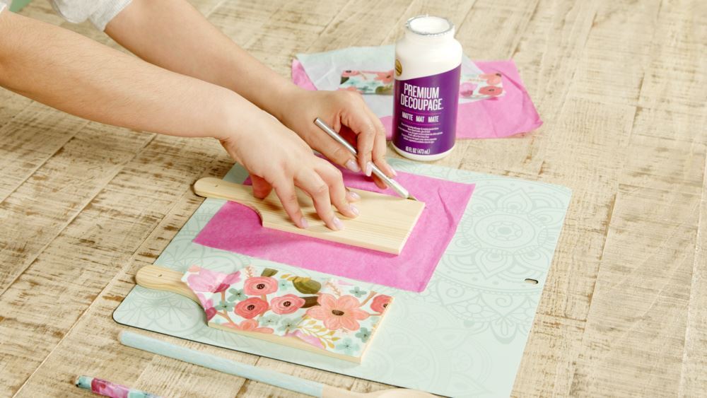 Aleene's How To Decoupage Kitchen Accessories - cut tissue paper to fit board