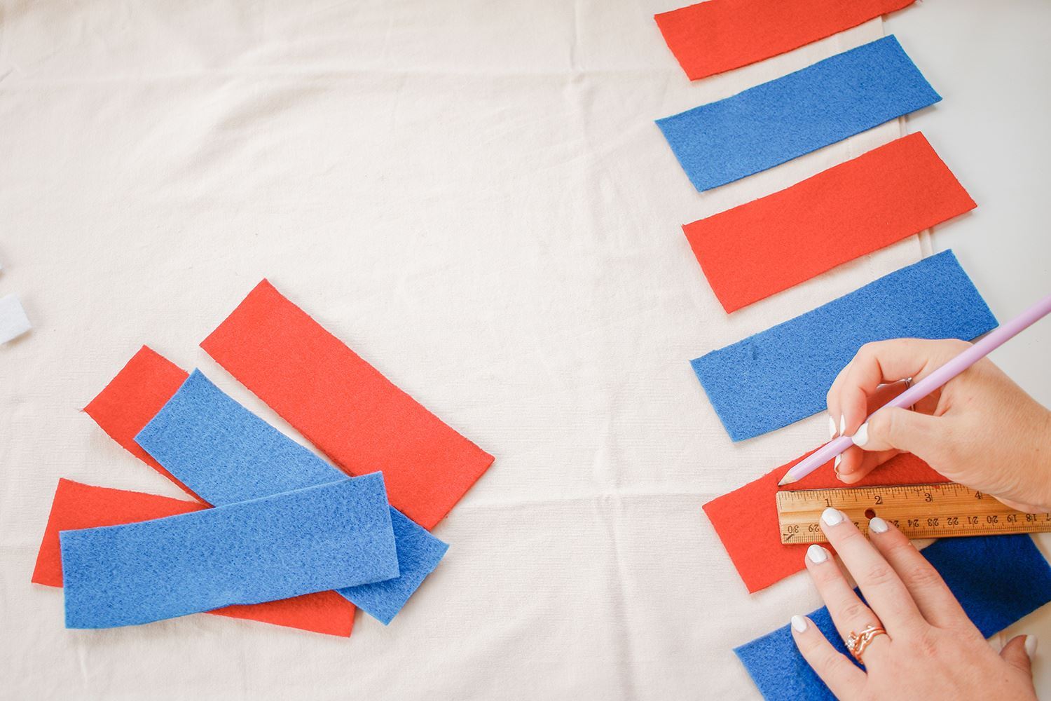 Cut out red and blue felt rectangles