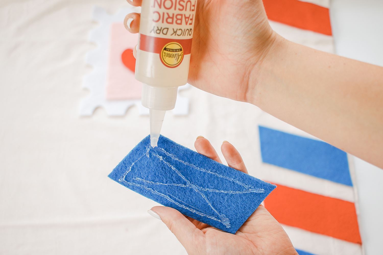 Glue strips in place with Quick Dry Fabric Fusion