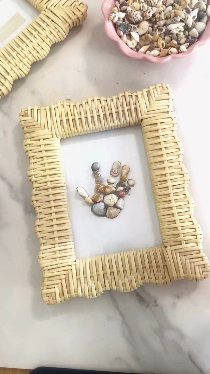 Seashell art memory frame with Aleene’s Acid-Free Tacky Glue