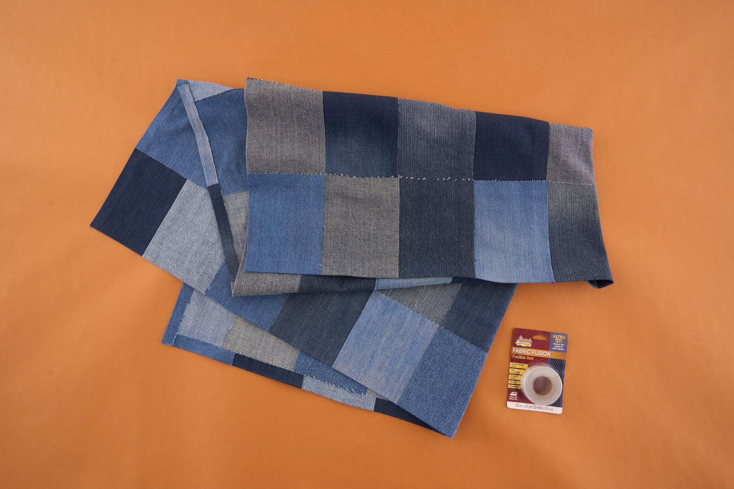 No-sew denim patchwork blanket with Aleene’s Fabric Fusion Fusible Net