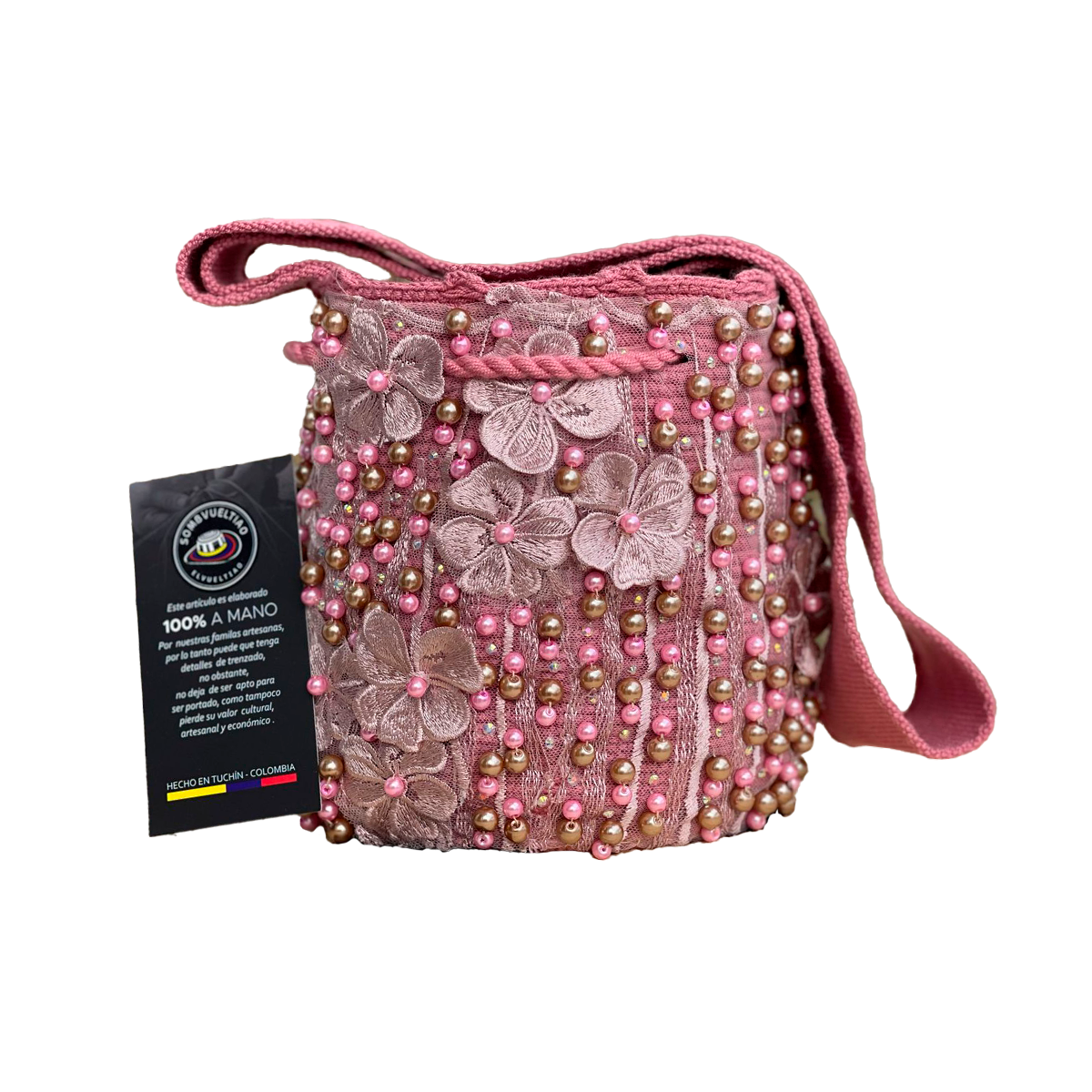 Mochila Recamada Rosa Decorada Artesanal – sombvueltiao