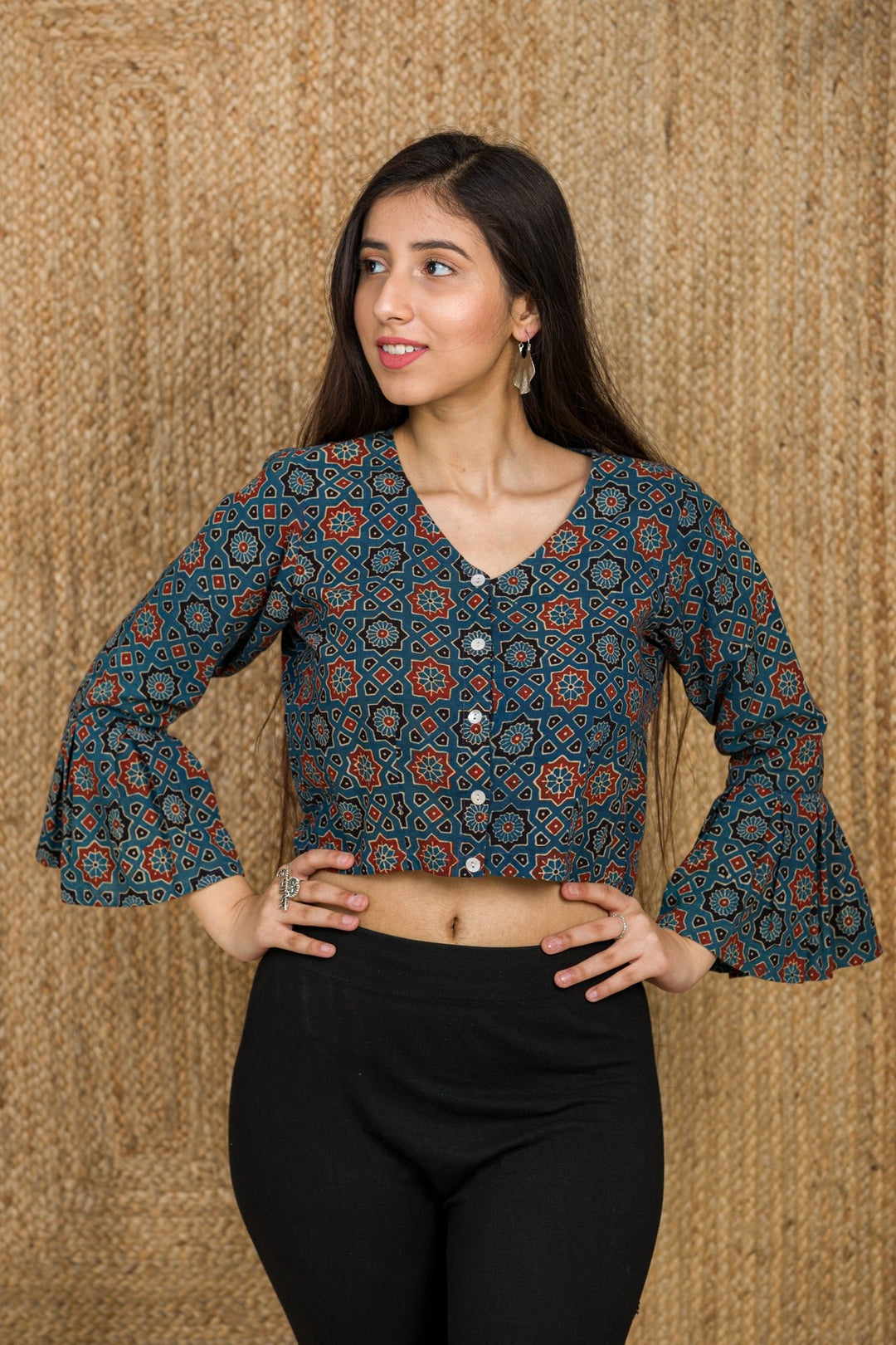 Natural Dyed Hand Block Printed 'SERENE' Wrap Crop Top