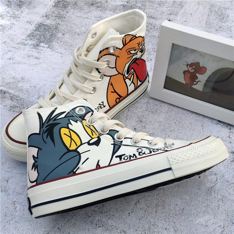 Cartoon Printed Canvas Sneakers Women Fashion Casual Vulcanized Flat Trainers Shoes Women Platform H