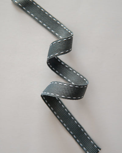 Petersham Ribbon Grey with White Side Stitch