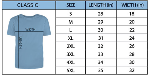 gildan 5000 size chart reference