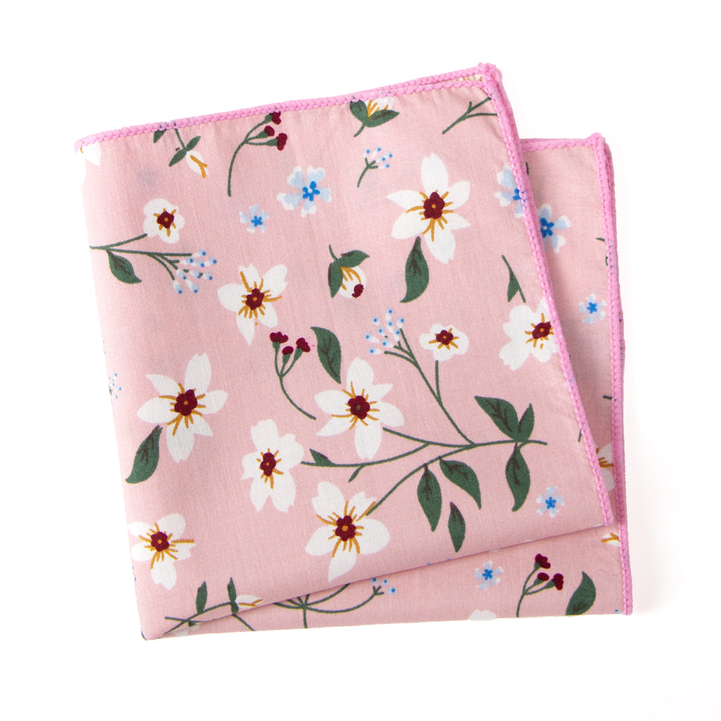 Men's Cotton Floral Print Pocket Square, Light Pink (Color 29)
