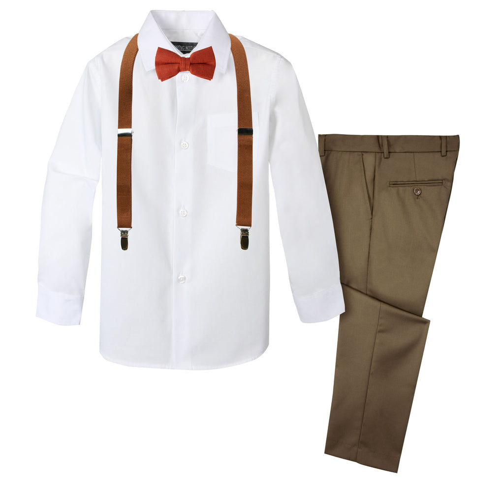 Boys' 4 Piece Suspenders Outfit, Toast/Cognac Brown/Linen Rust