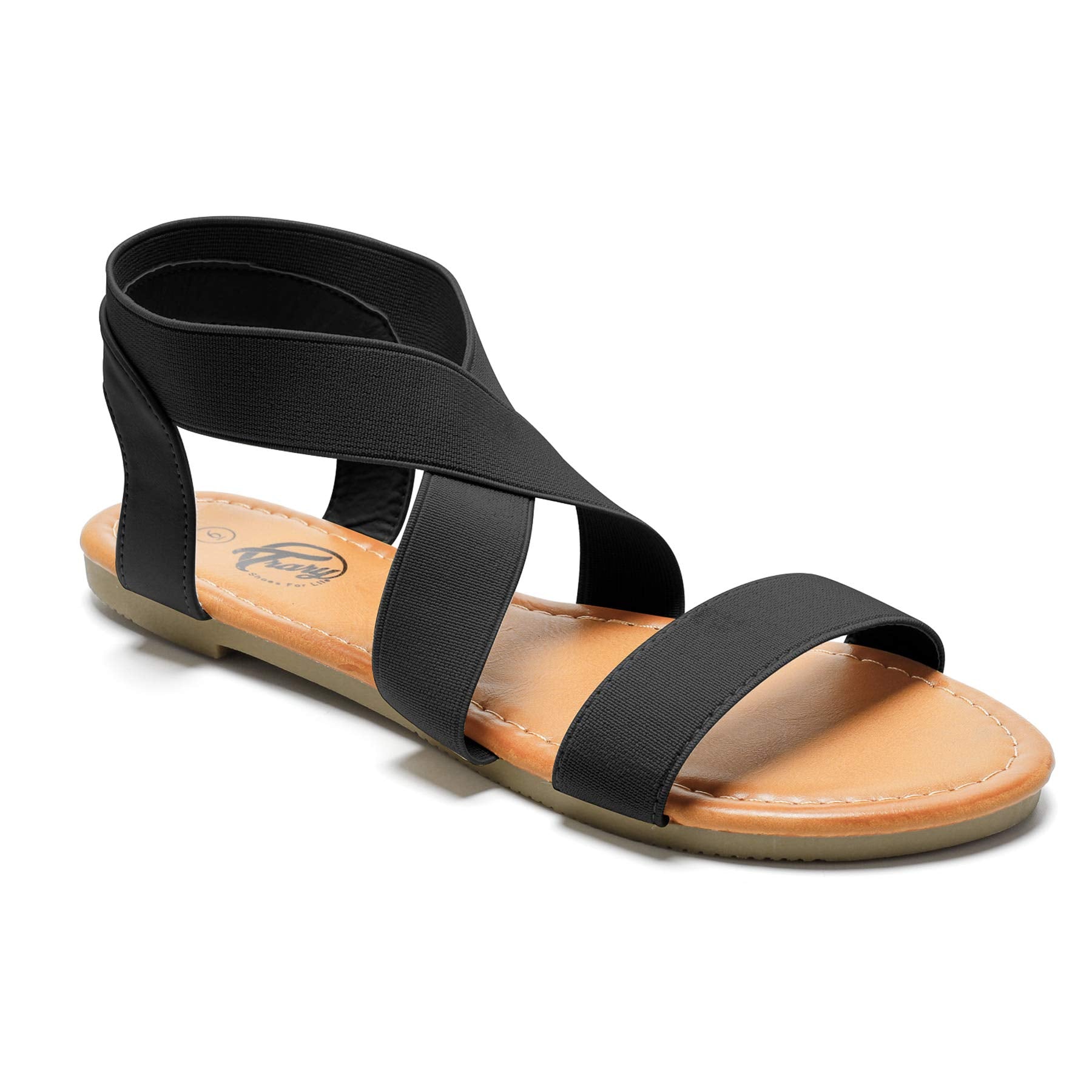 Plus Size Sandals Ladies Flat Rome Ankle Strap Womens Summer Open Toe Sandals  Female Fashion Cute Shoes Zapatos De Muj Color Black Shoe Size 5