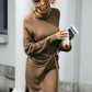 Turtleneck Raglan Sleeve Side Slit Sweater Dress - Shanae Deon