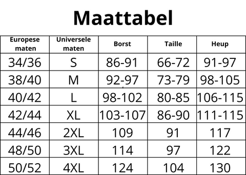 Maattabel Mowi Fit