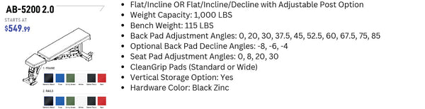 Adjustable Benches chart