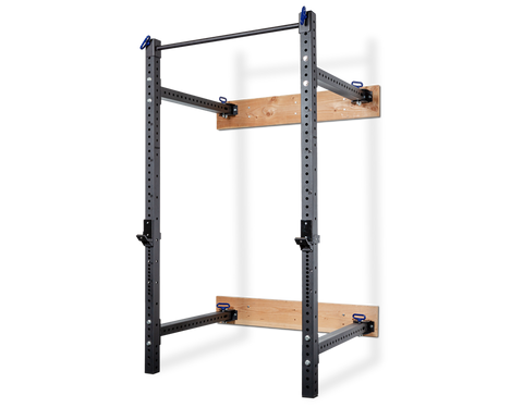 A squat rack that attaches to the wall