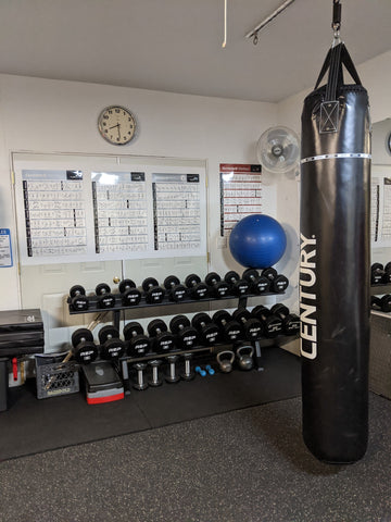 A clock in a home gym