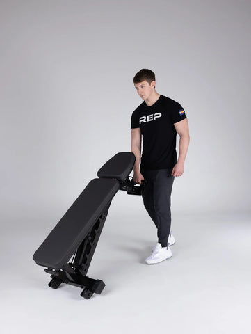 Lifter moving the AB-4100 adjustable bench