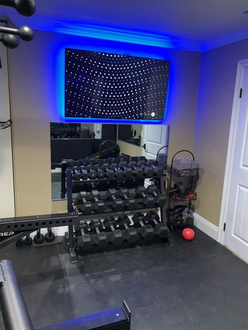 Unique lighting in a home gym