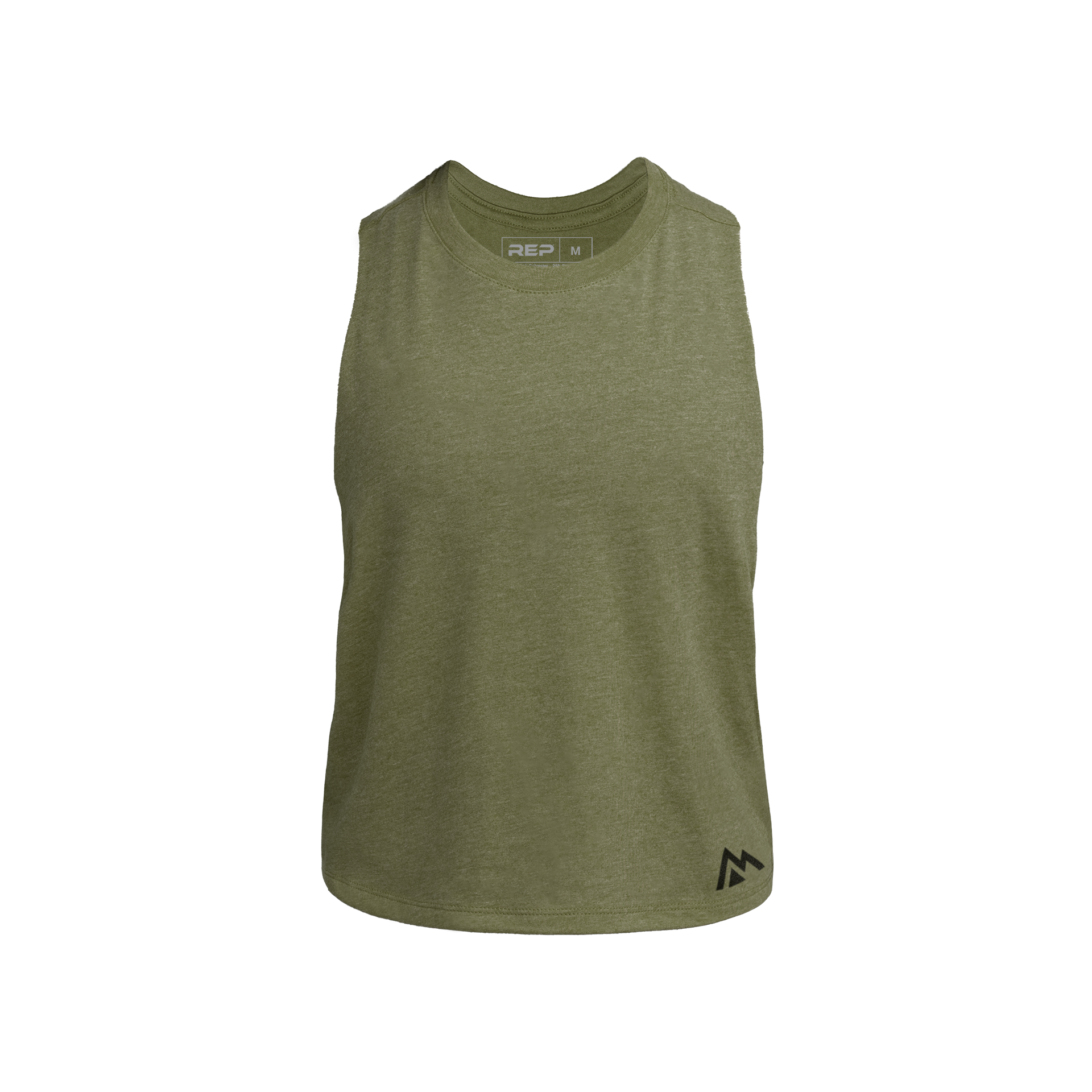 Women's Peak Cropped Dual-Blend Tank - Heather Olive/Black / X-Small