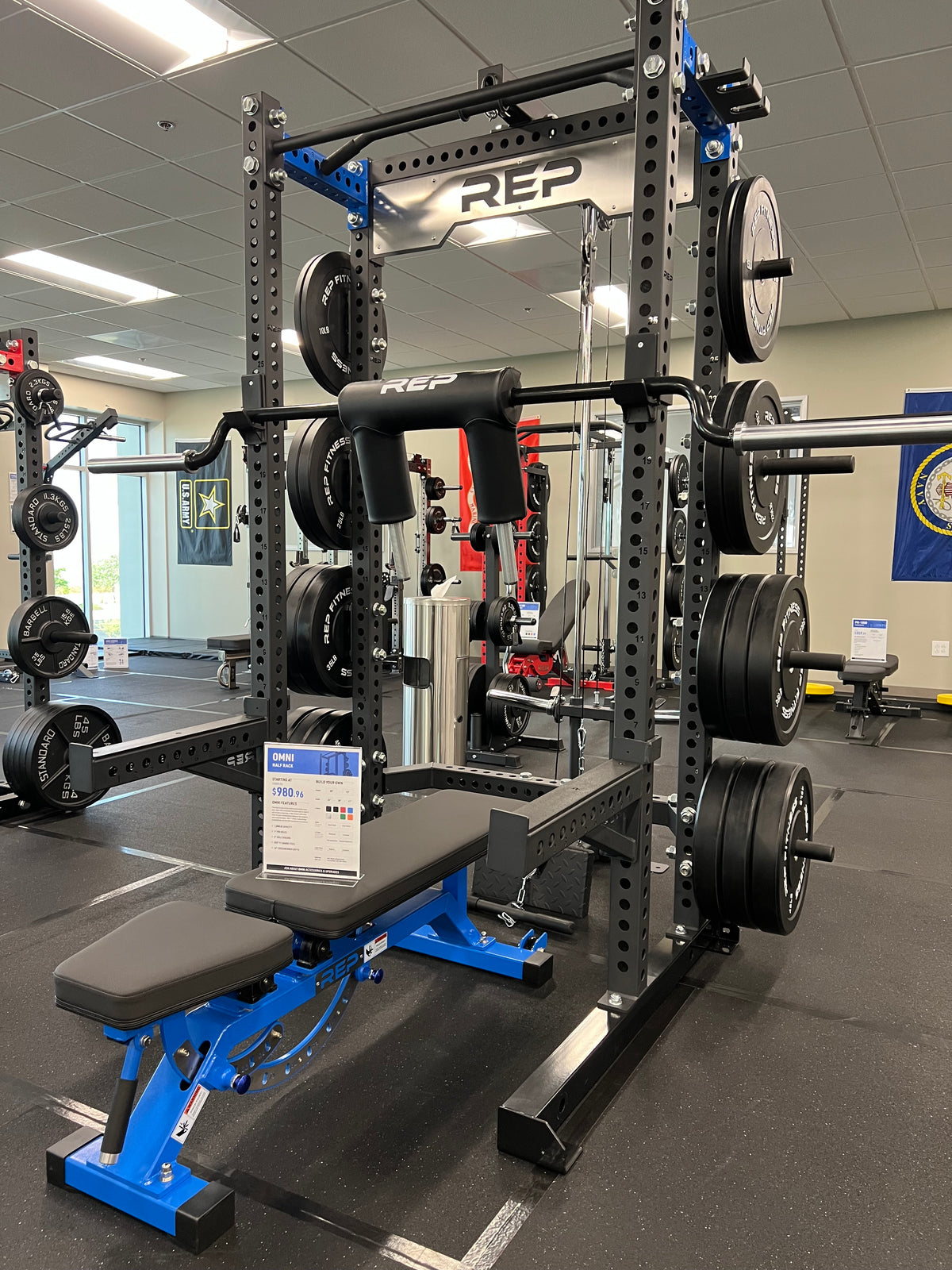 Power Rack with Lat Pulldown, Weight Horns, and Spotter Arms