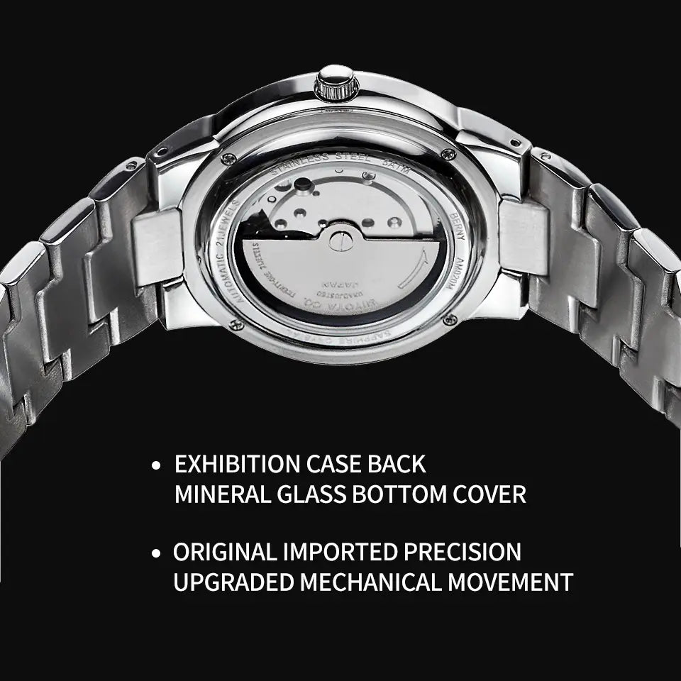 Exhibition case back mineral glass bottom cover, Original imported precision upgraded mechanical movement