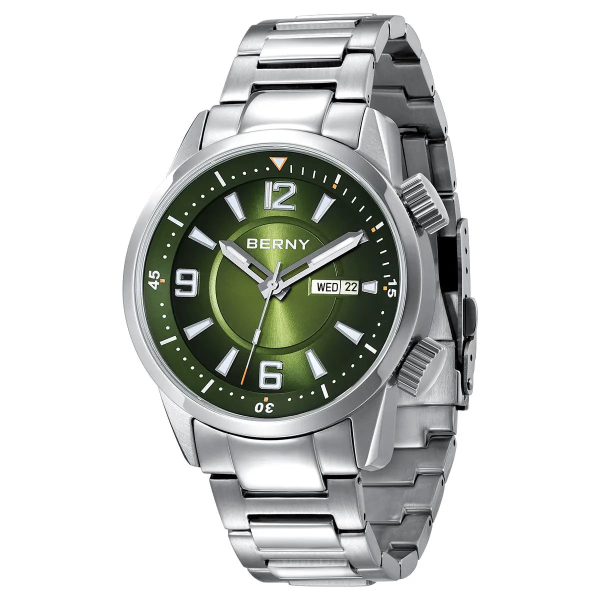 green dial and stainless steel strap version