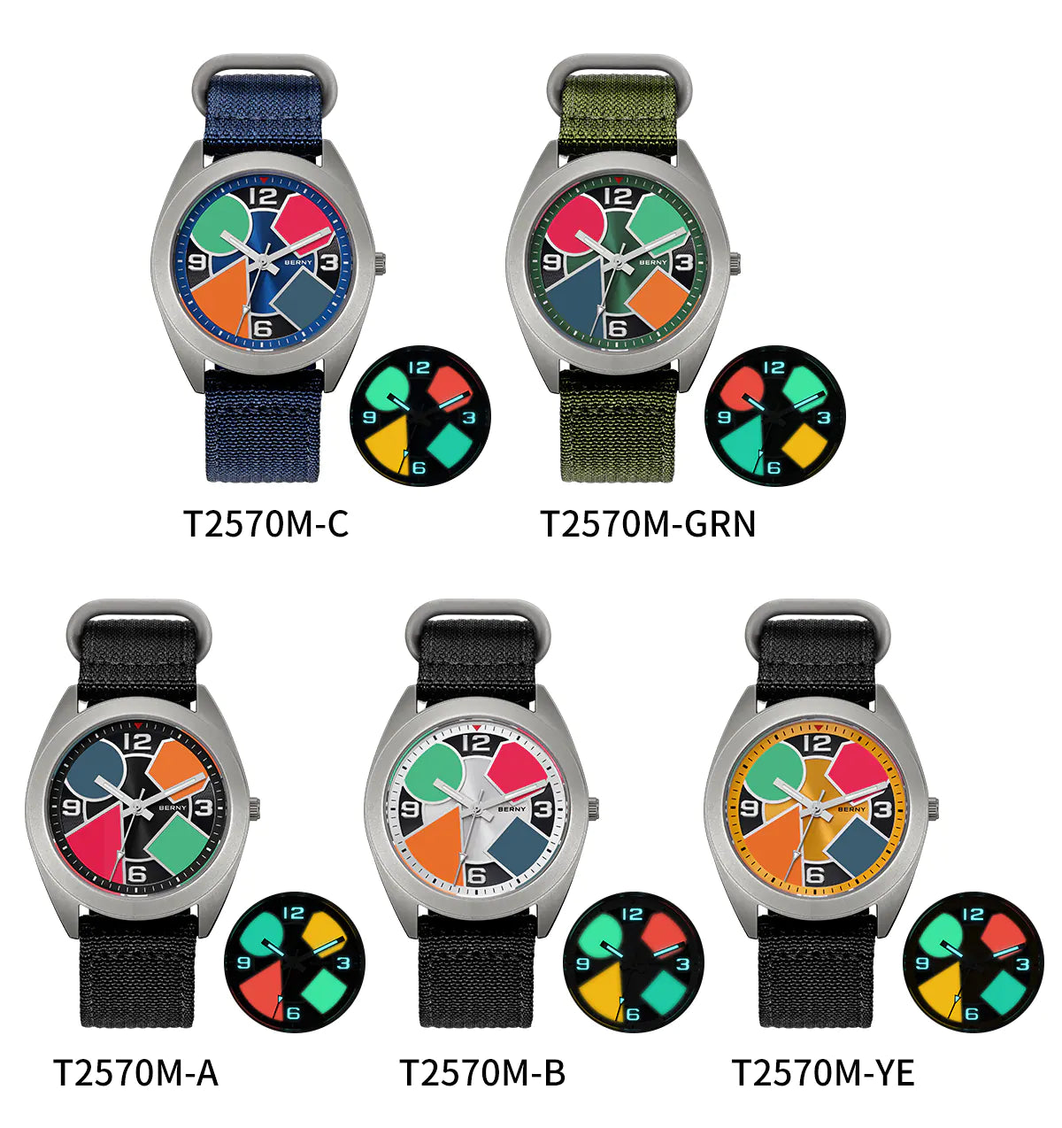 five variations of BERNY titanium dress watch-T2570M