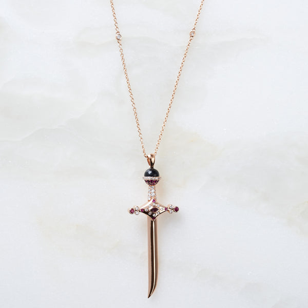 10k Yellow Gold Dagger Knife Charm Pendant Necklace, 16