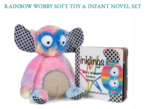 Rainbow Wobby Soft Plush Toy and Book Gift Set