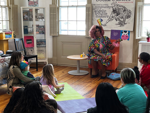 drag story time with harmonica sunbeam at Rustin center