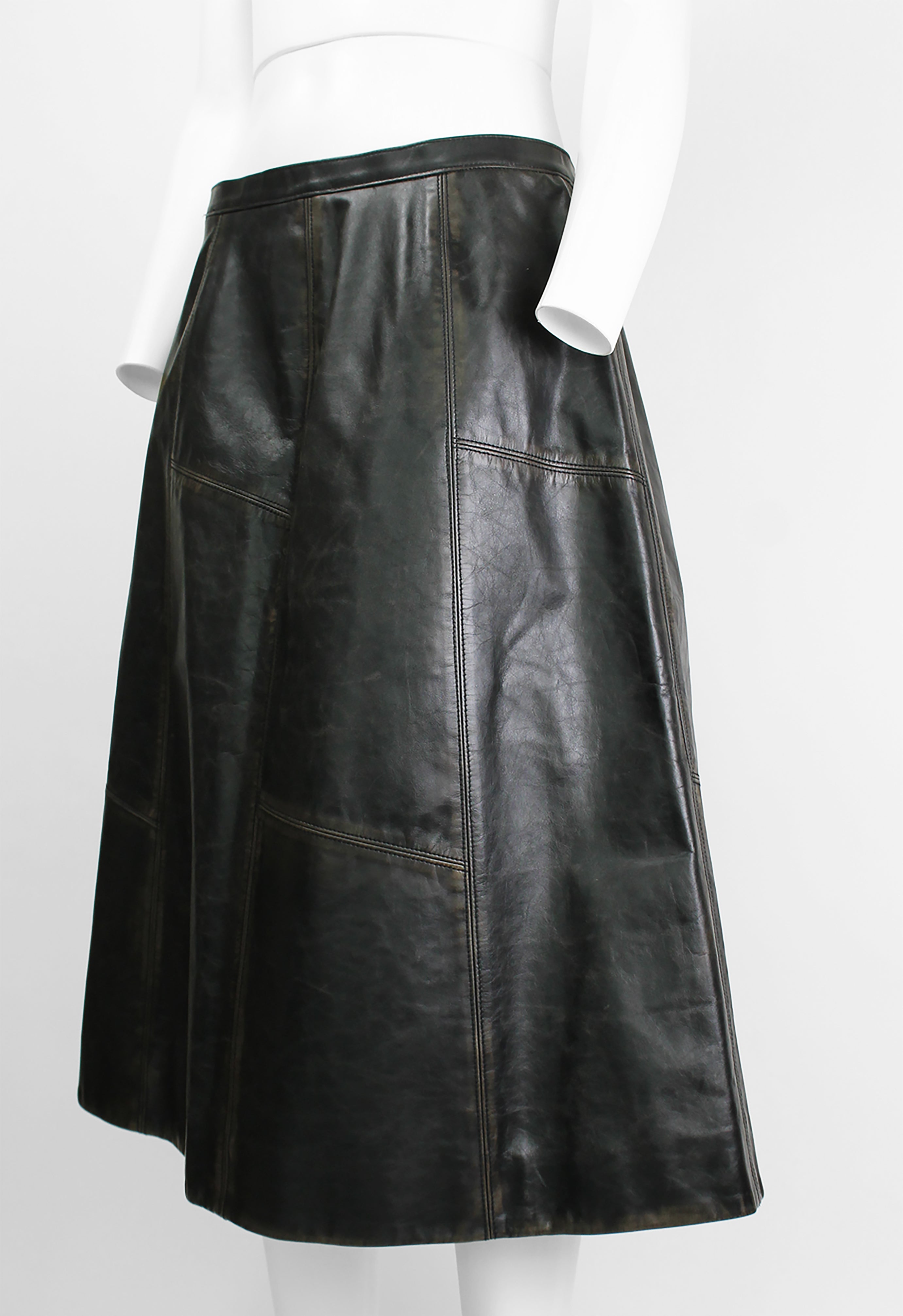 image of MARNI FW 2020 LEATHER DISTRESSED PANELLED SKIRT