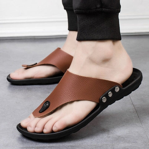 Chinelo de Couro Confortável Masculino - Antiderrapante