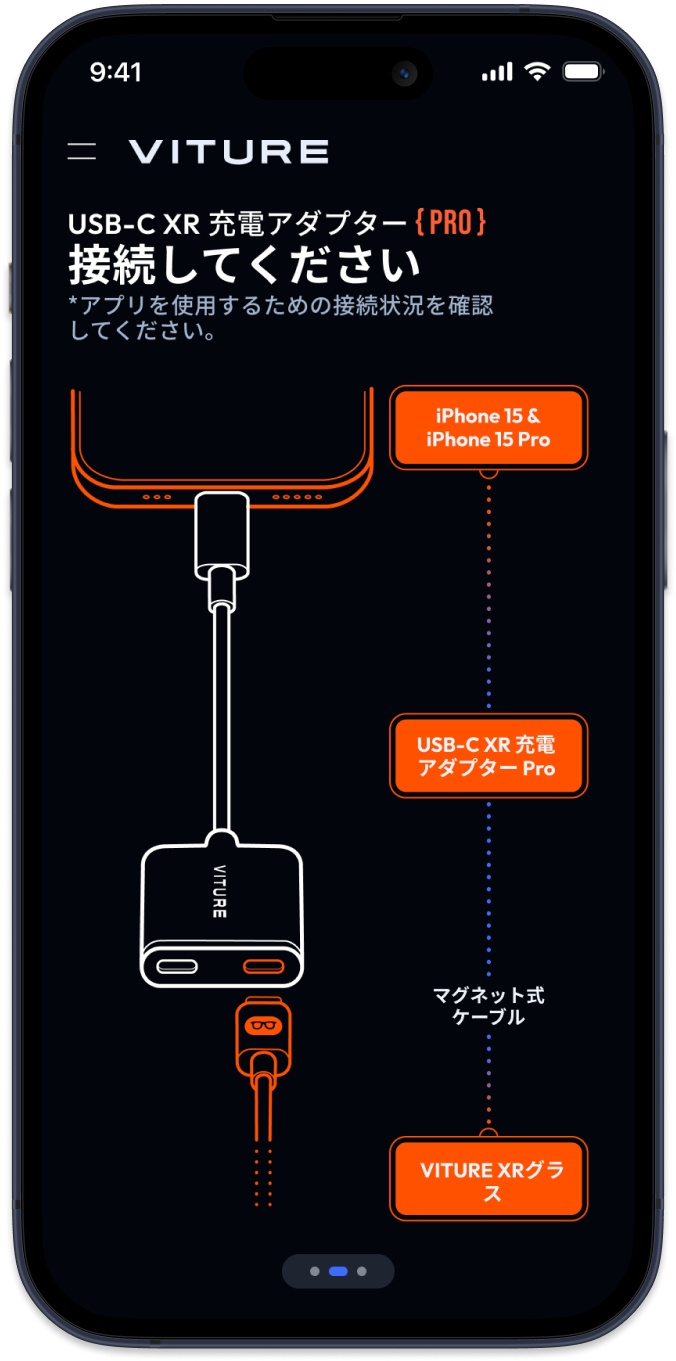 USB-C XR充電アダプターで接続する