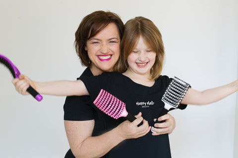 Jen Harwood and daughter Happy Hair Brush