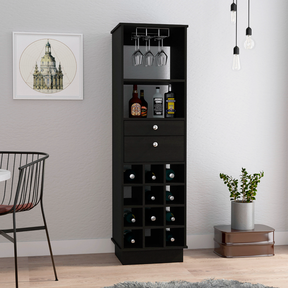 Martini Bar Cabinet, Two Drawers, Twelve Wine Cubbies – TUHOMEFURNITURE