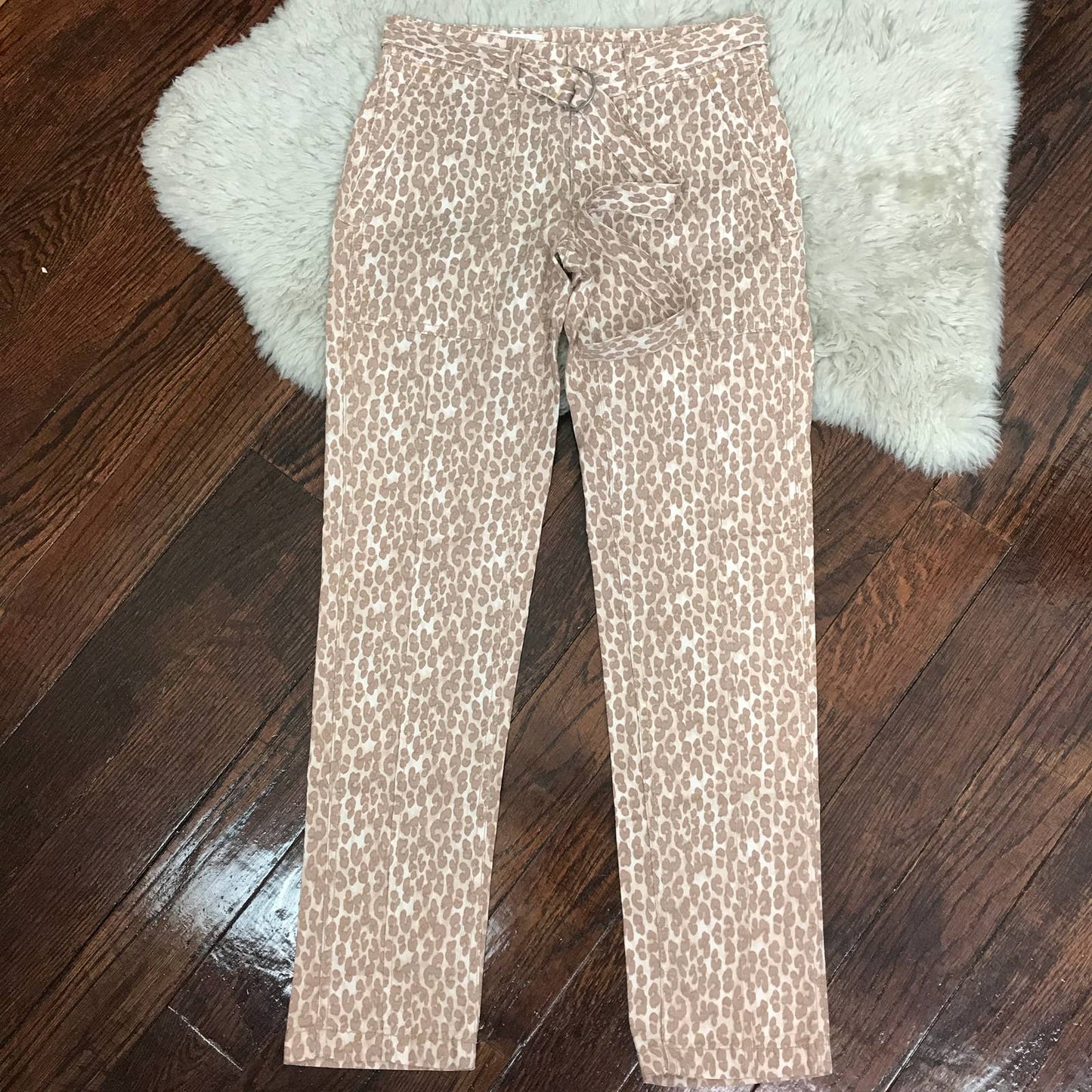 Anthropologie Leopard Belted Cargo Pants Size 24 The Wanderer Animal Print Tan
