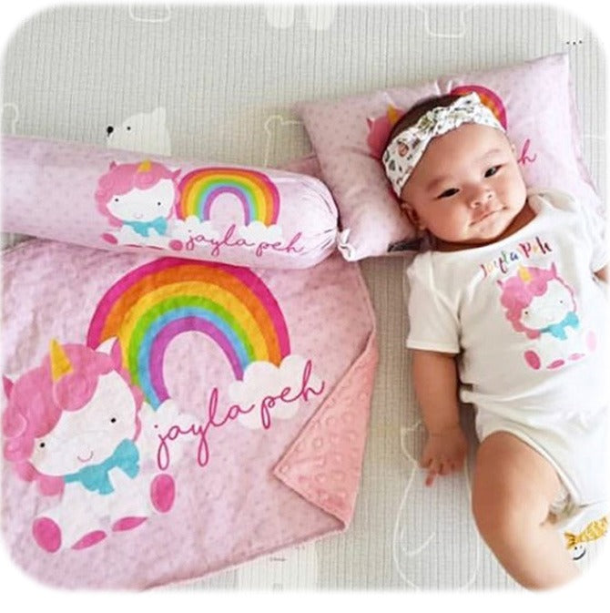 personalised baby gifts, with customised romper, pillow and blanket, made in Singapore, perfect for baby showers