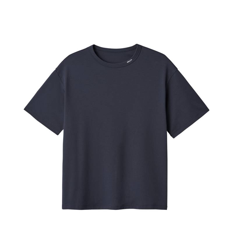 佐藤健 ABYTS NECK MINI LOGO T-SHIRT NAVY Tシャツ | app