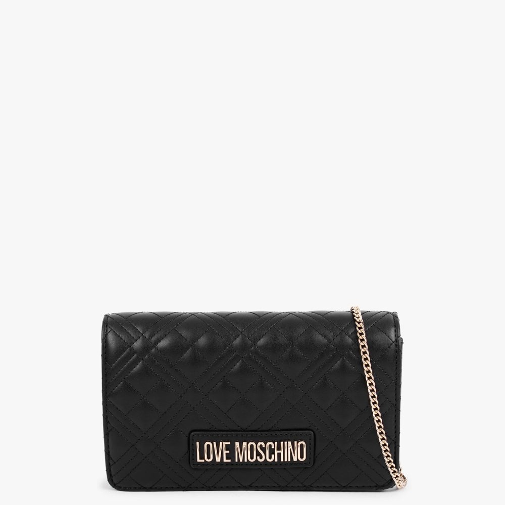 Image of Love Moschino Women's Diamond Quilt Flapover Black Cross-Body Bag In Black