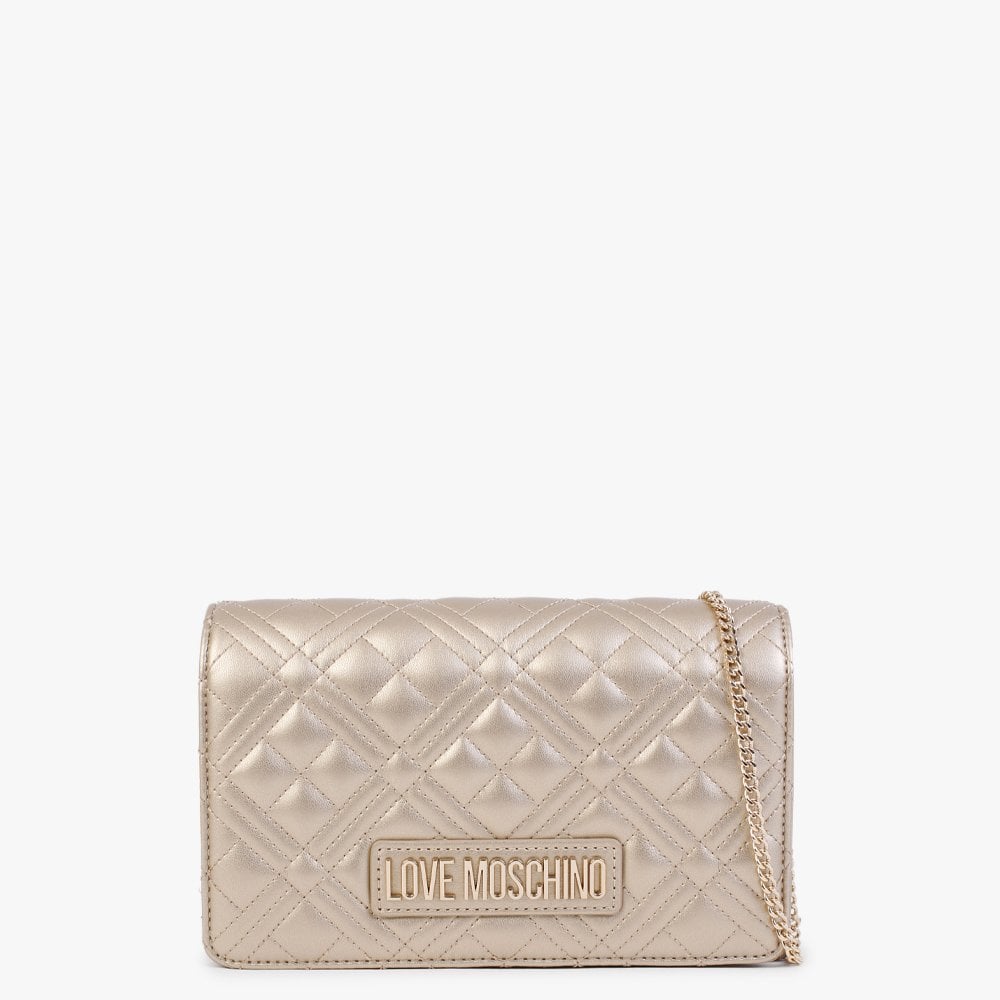 Image of Love Moschino Women's Diamond Quilt Flapover Gold Cross-Body Bag In Gold